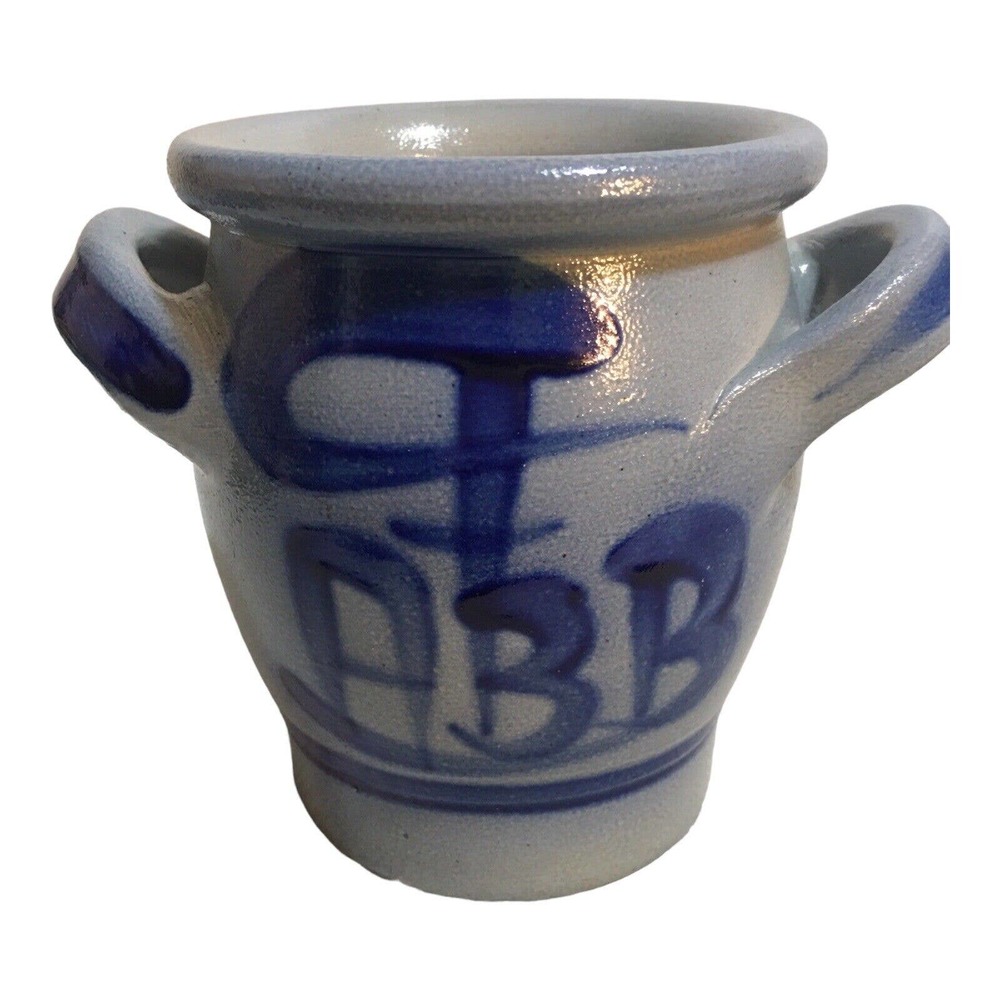 Vintage 1/2 Liter Salt Glazed Cobalt Blue Crock